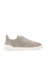 Zegna Grey Suede Triple Stitch™ Luxury Slip-On Sneakers for Men