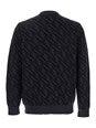 Fendi Grey Crewneck Sweater with All-Over FF Motif in Wool Man