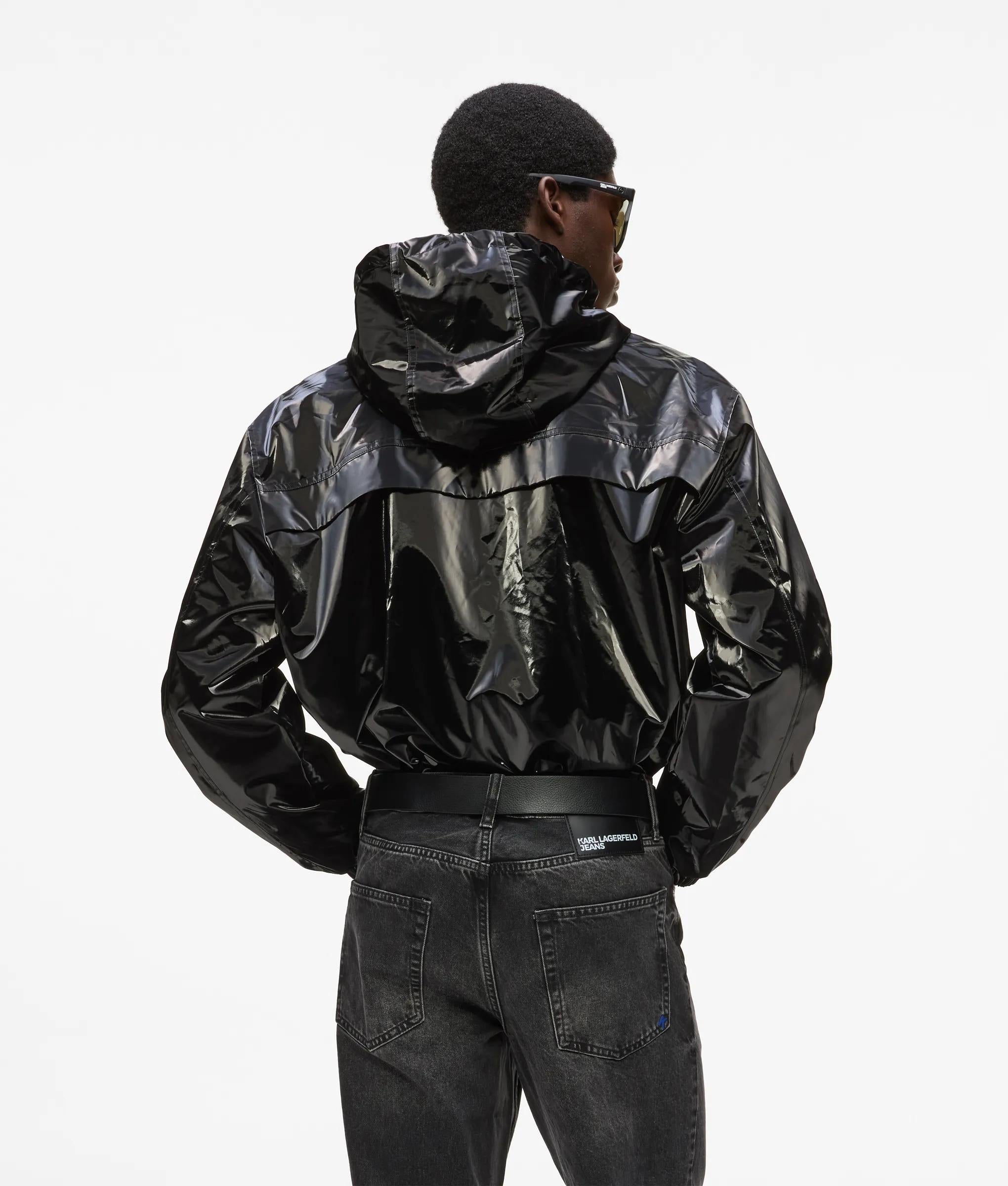 Shiny hooded bomber jacket