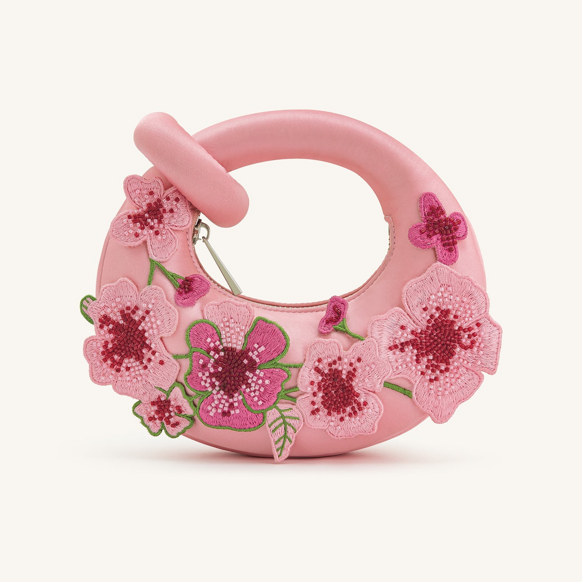 Abacus Embroidered Floral Mini Top Handle Bag - Pink