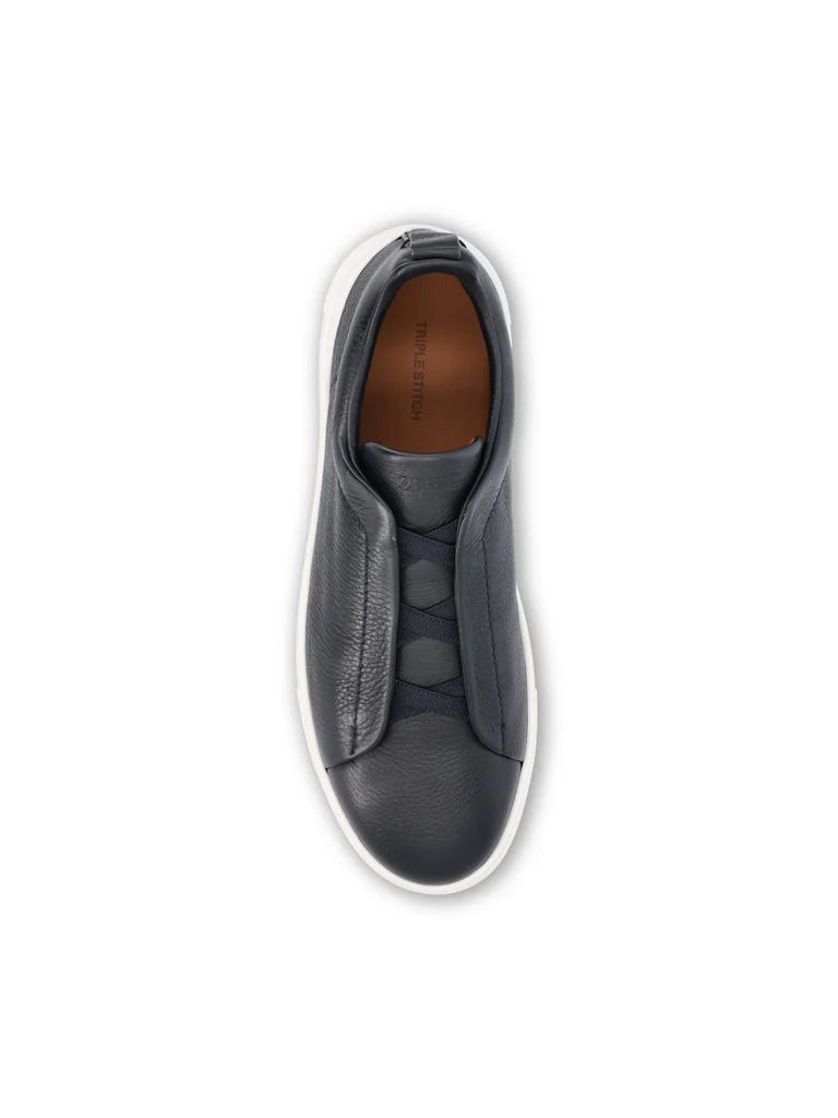 Zegna Men’s Triple Stitch™ Navy Deerskin Slip-On Sneakers – Made in Italy | Luxury Casual Footwear