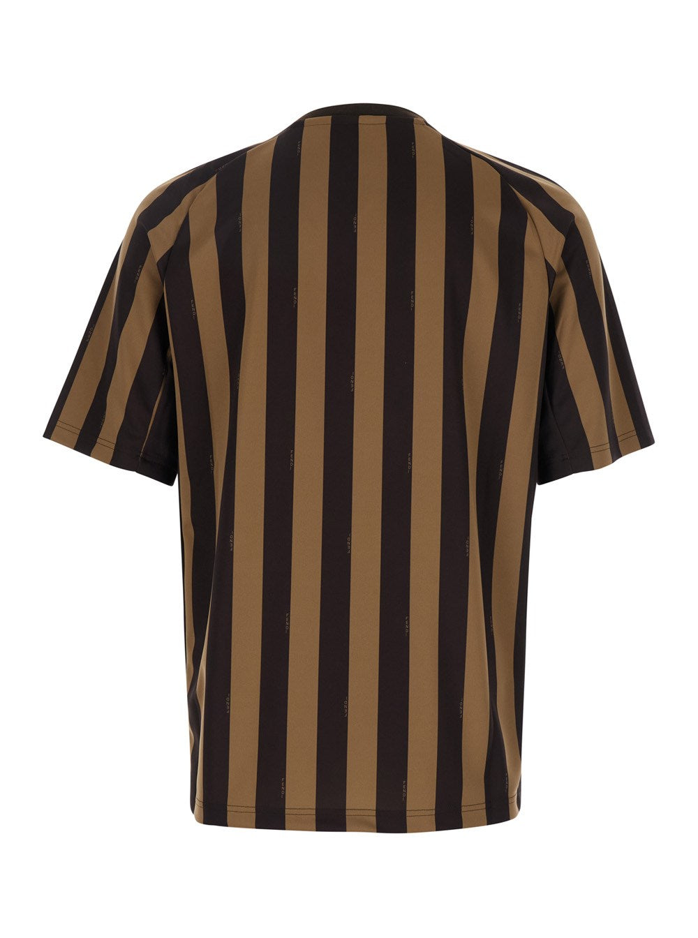 Fendi Brown T-Shirt with All-Over Striped Motif and Fendi Club Patch in Tech Fabric Man