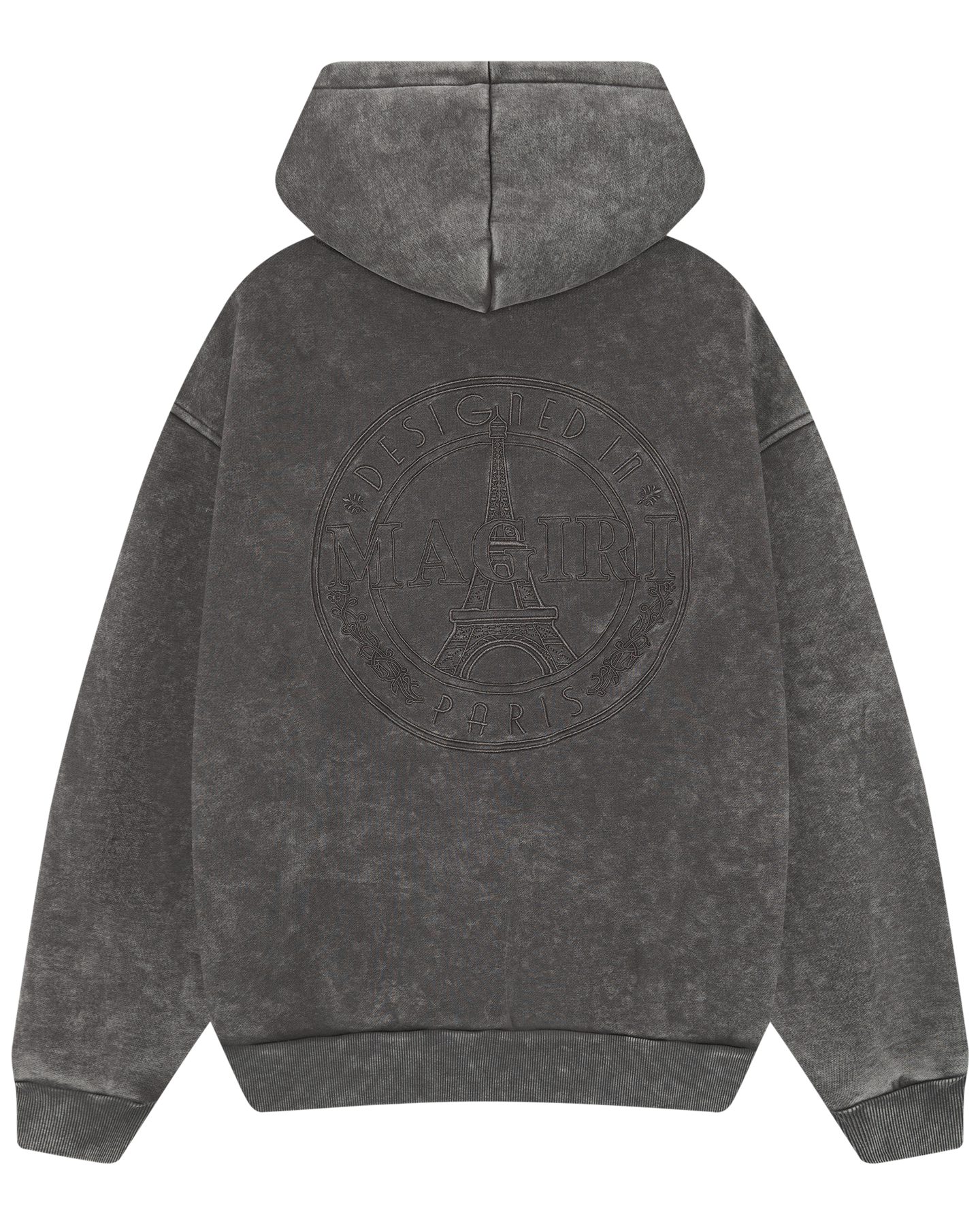 Magiri Embroidered Acid Wash Hoodie in Washed Grey