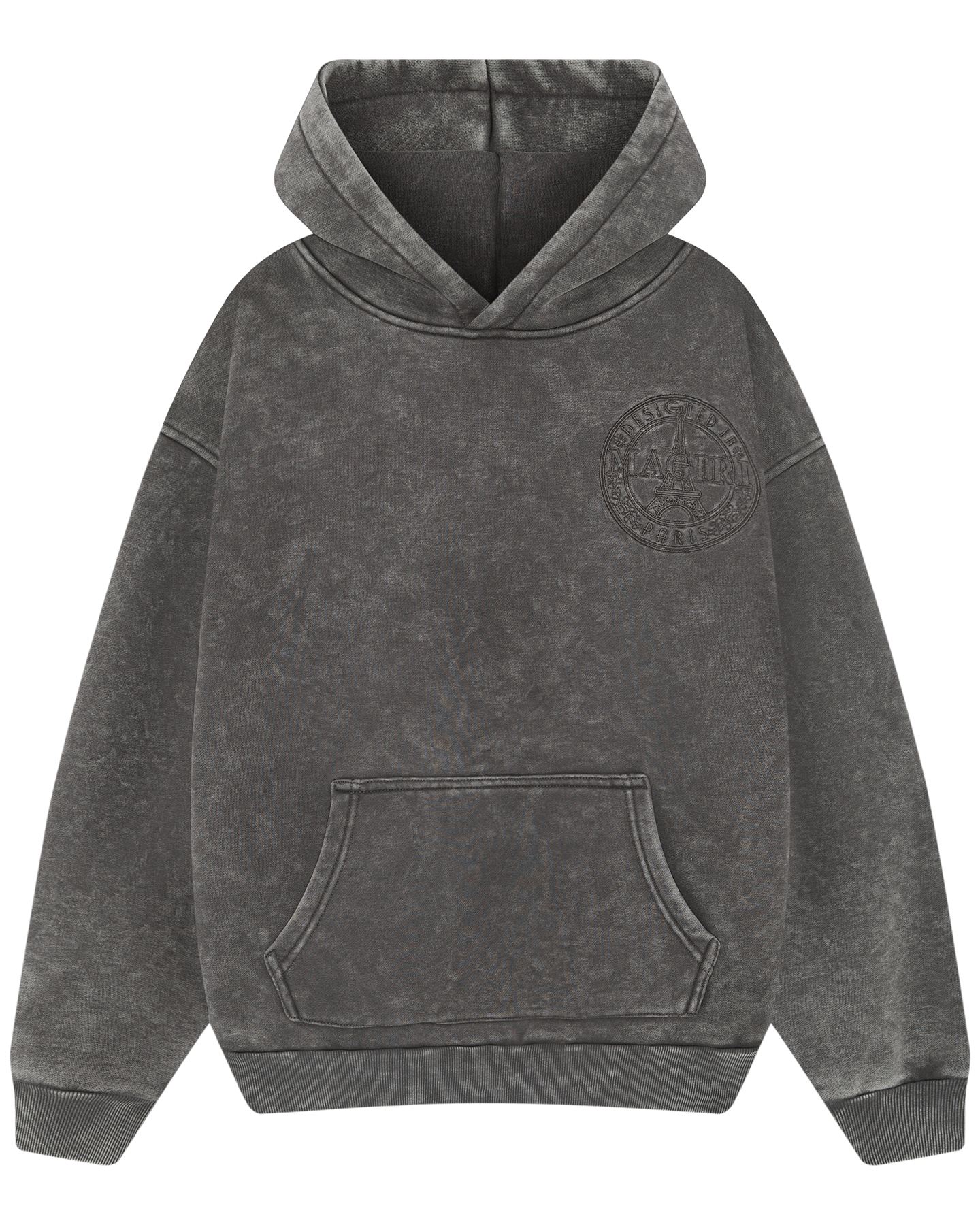 Magiri Embroidered Acid Wash Hoodie in Washed Grey