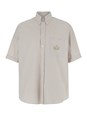 Fendi Beige Shirt with Button-Down Collar and Logo Embroidery on the Front in Cotton Man