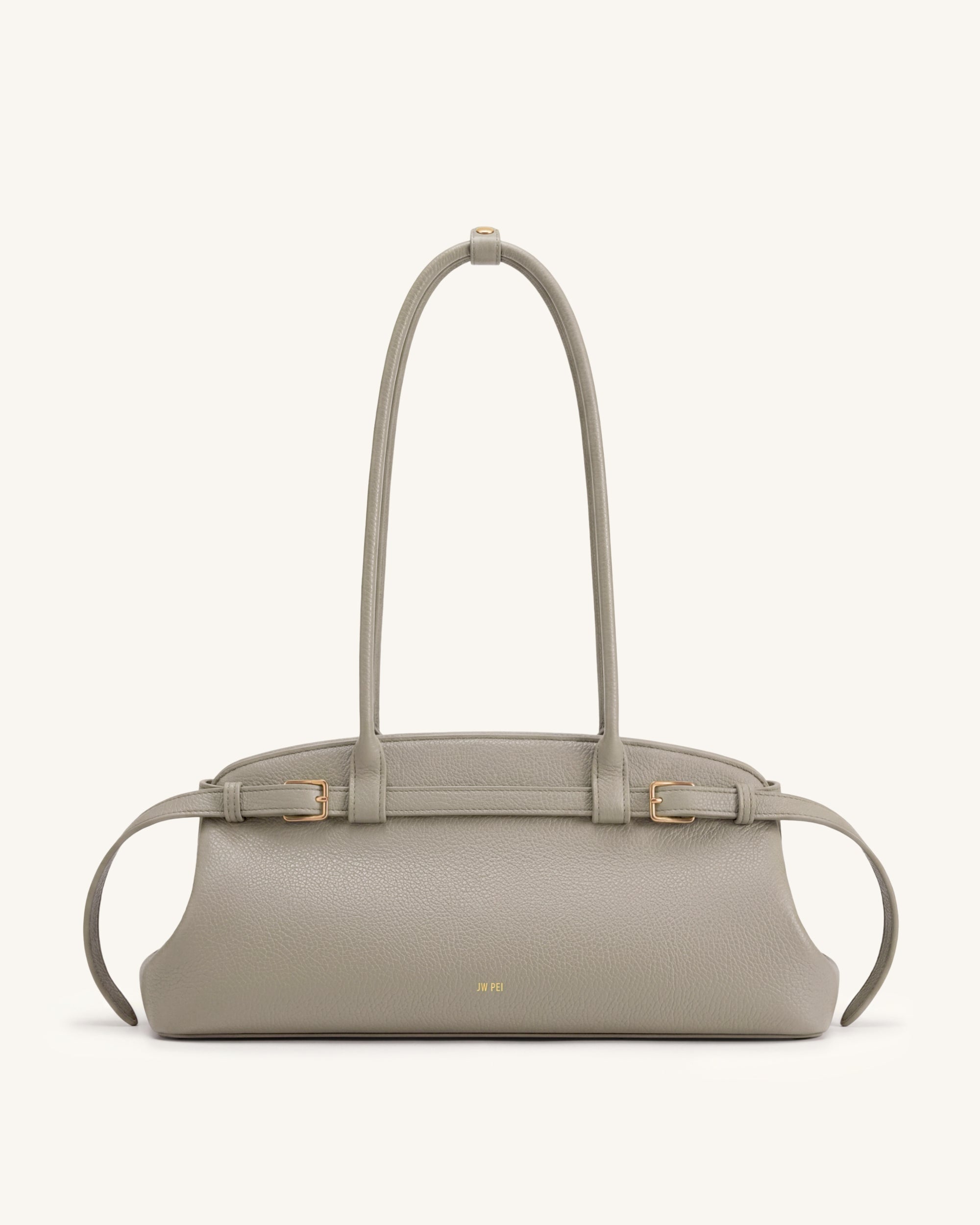 Arden Pebbled Belt Detail East-West Shoulder Bag - Taupe
