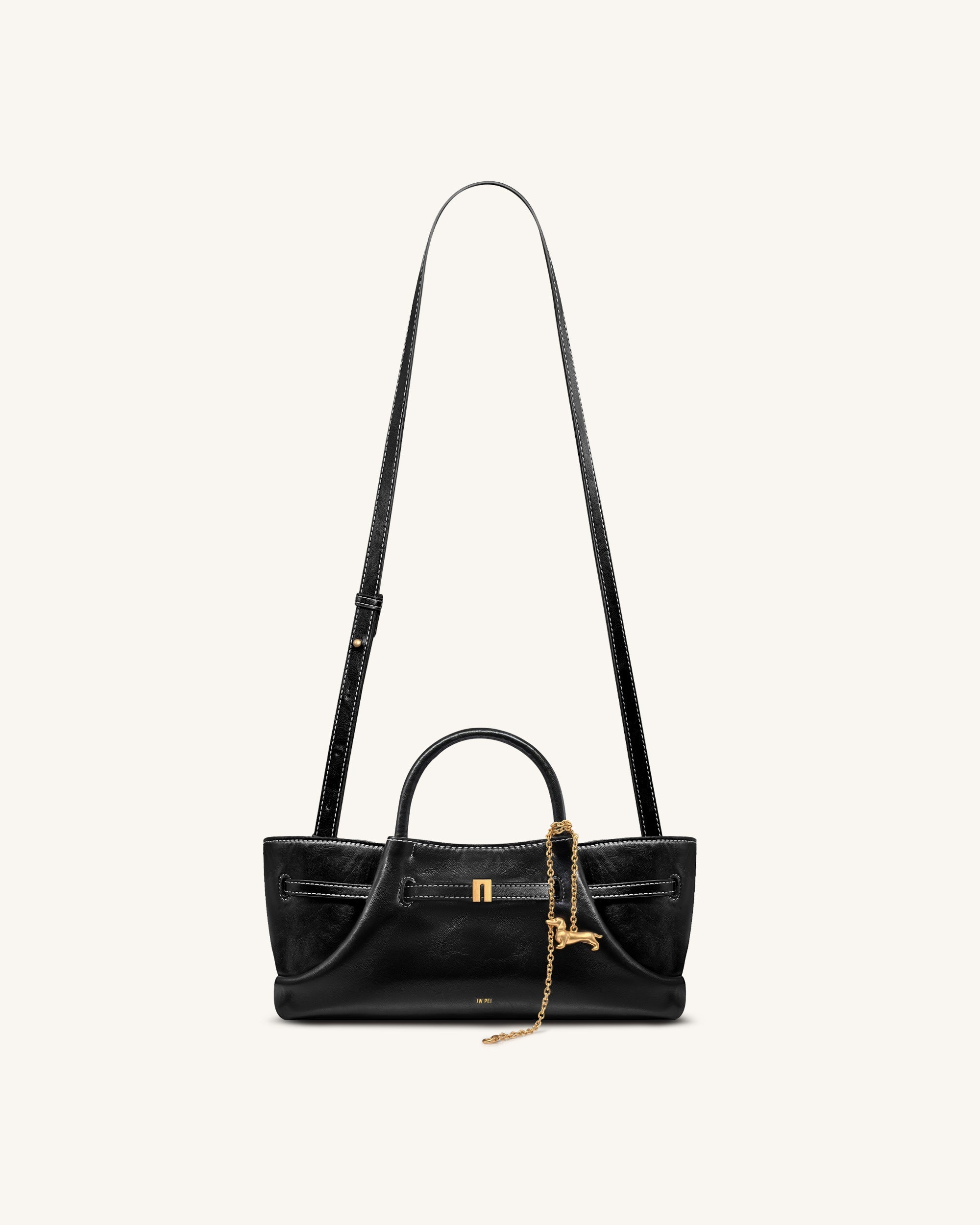 Maeve Dachshund Metal Charm Tote Bag - Black Canvasa