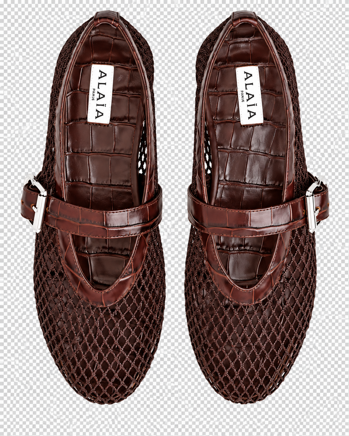 Alaïa Croc-Embossed Leather Mesh Ballet Flats