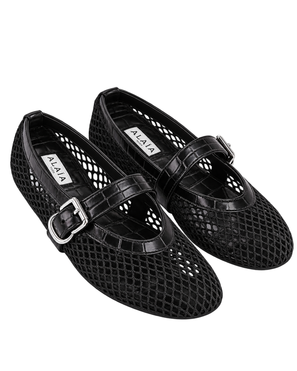 Alaïa Croc-Embossed Leather Mesh Ballet Flats