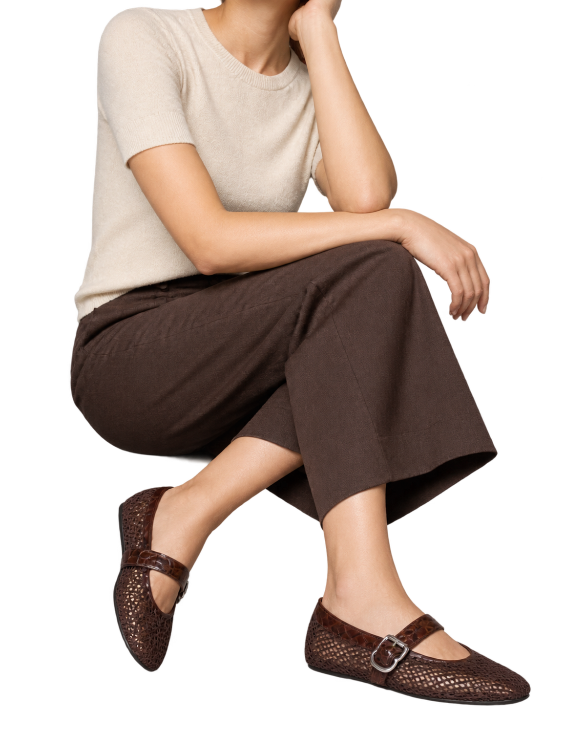 Alaïa Croc-Embossed Leather Mesh Ballet Flats