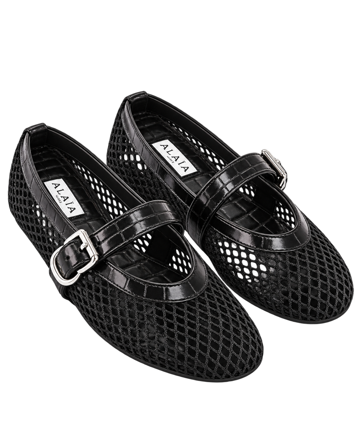 Alaïa Croc-Embossed Leather Mesh Ballet Flats