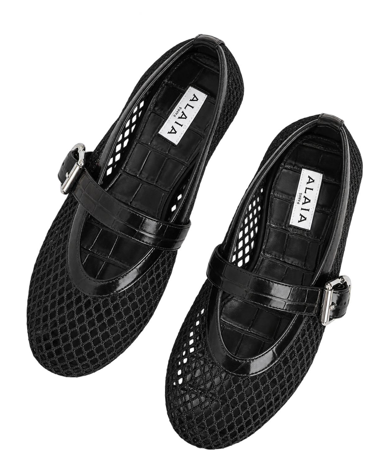 Alaïa Croc-Embossed Leather Mesh Ballet Flats