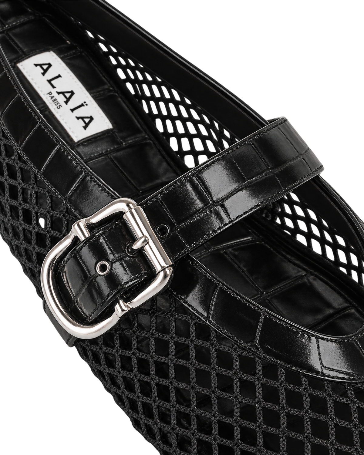 Alaïa Croc-Embossed Leather Mesh Ballet Flats