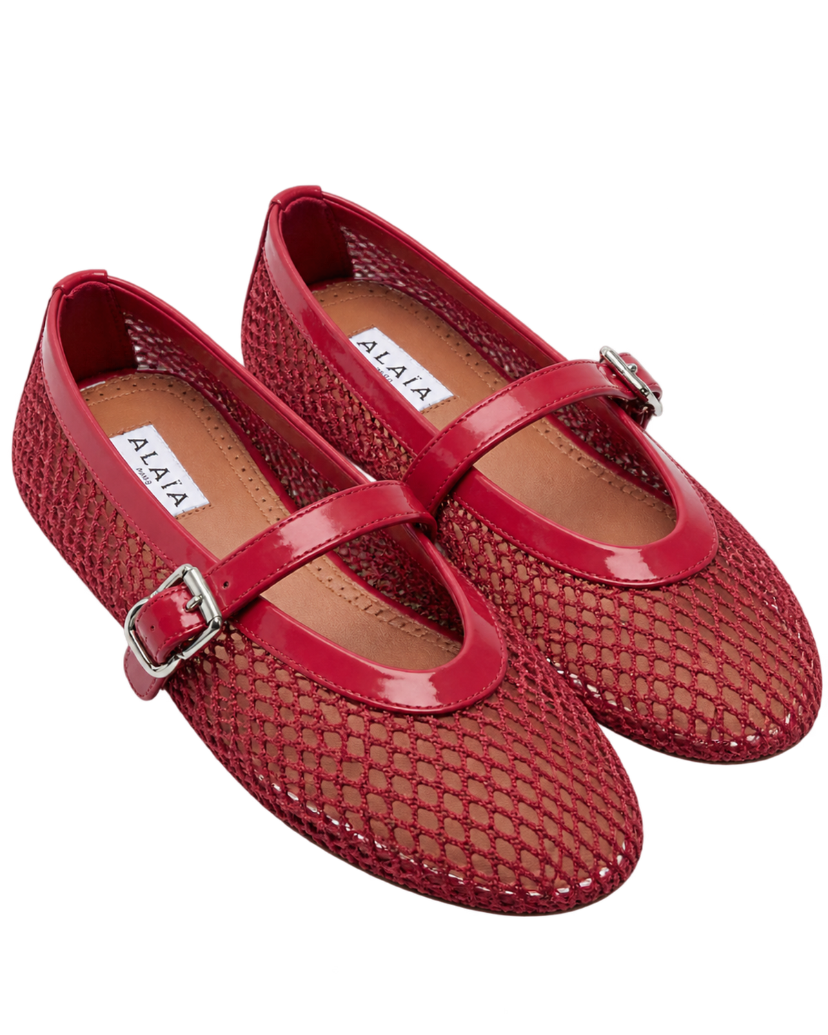 Alaïa Leather-trimmed fishnet Mary Jane flats