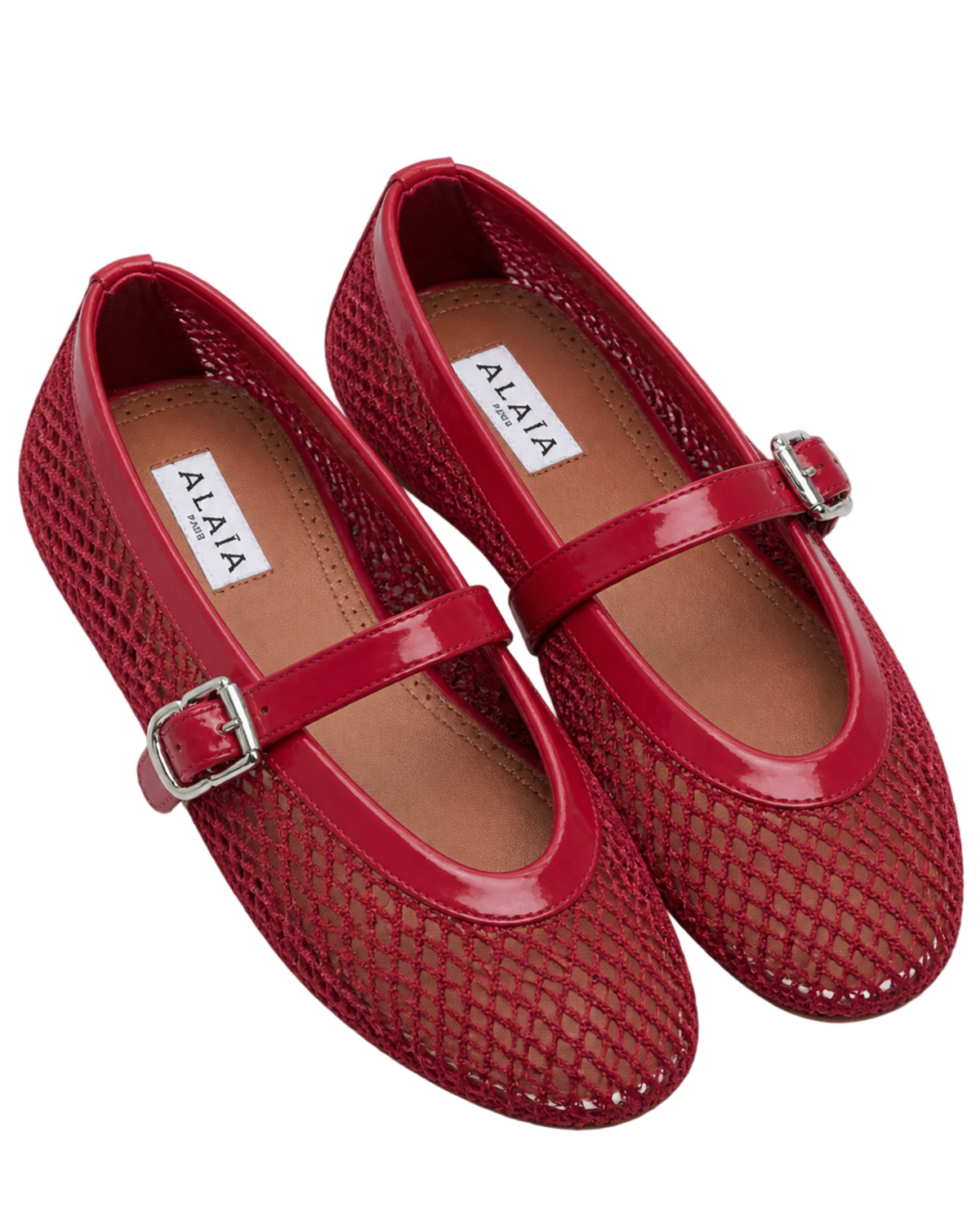 Alaïa Leather-trimmed fishnet Mary Jane flats