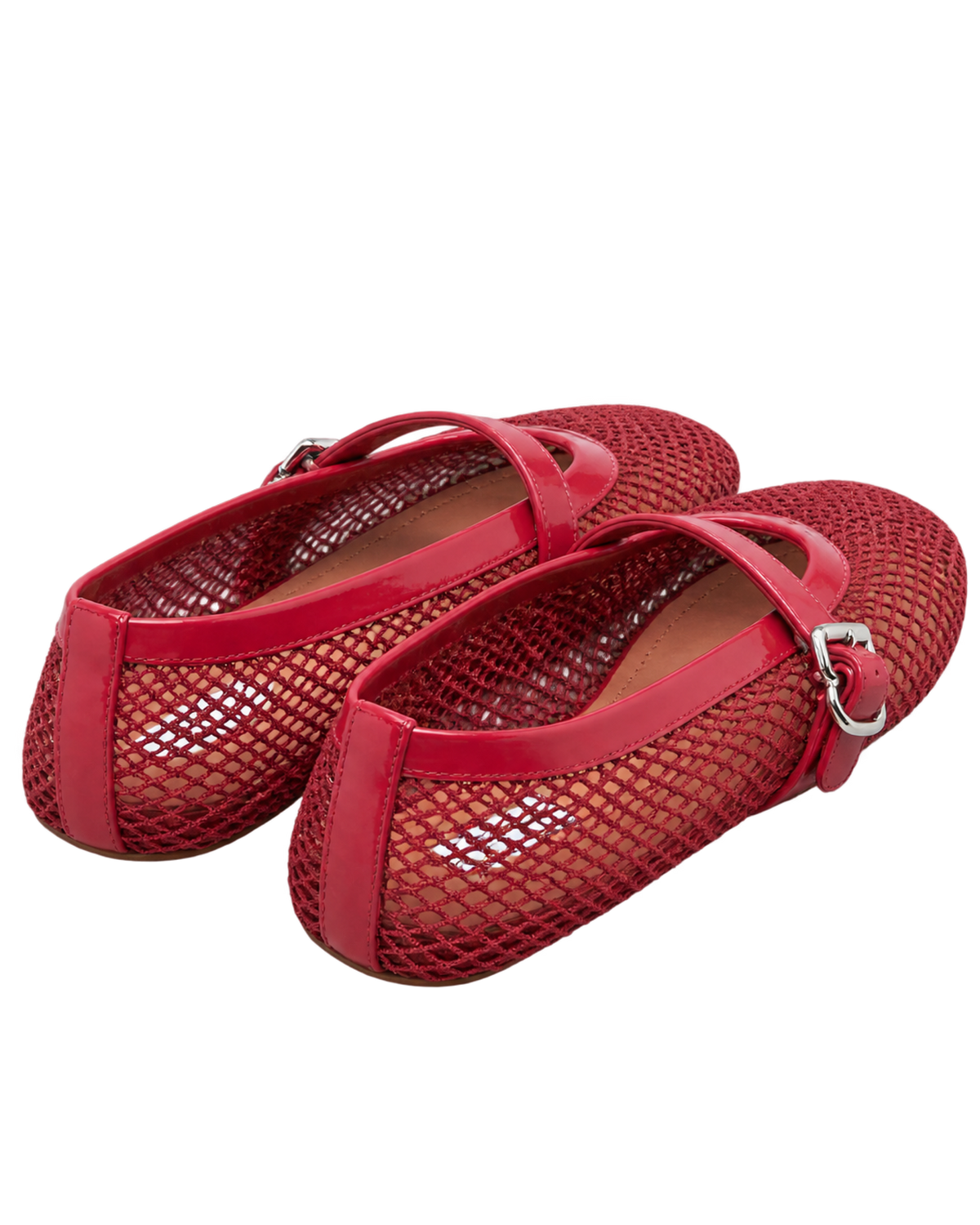 Alaïa Leather-trimmed fishnet Mary Jane flats