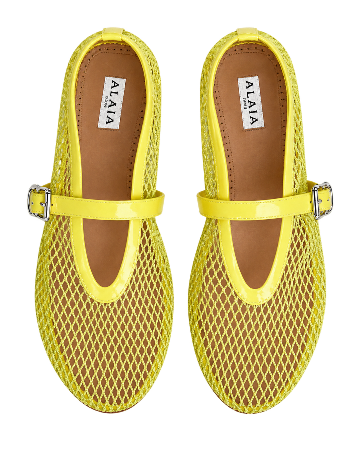 Alaïa Lemon Yellow BALLET FLATS IN FISHNET