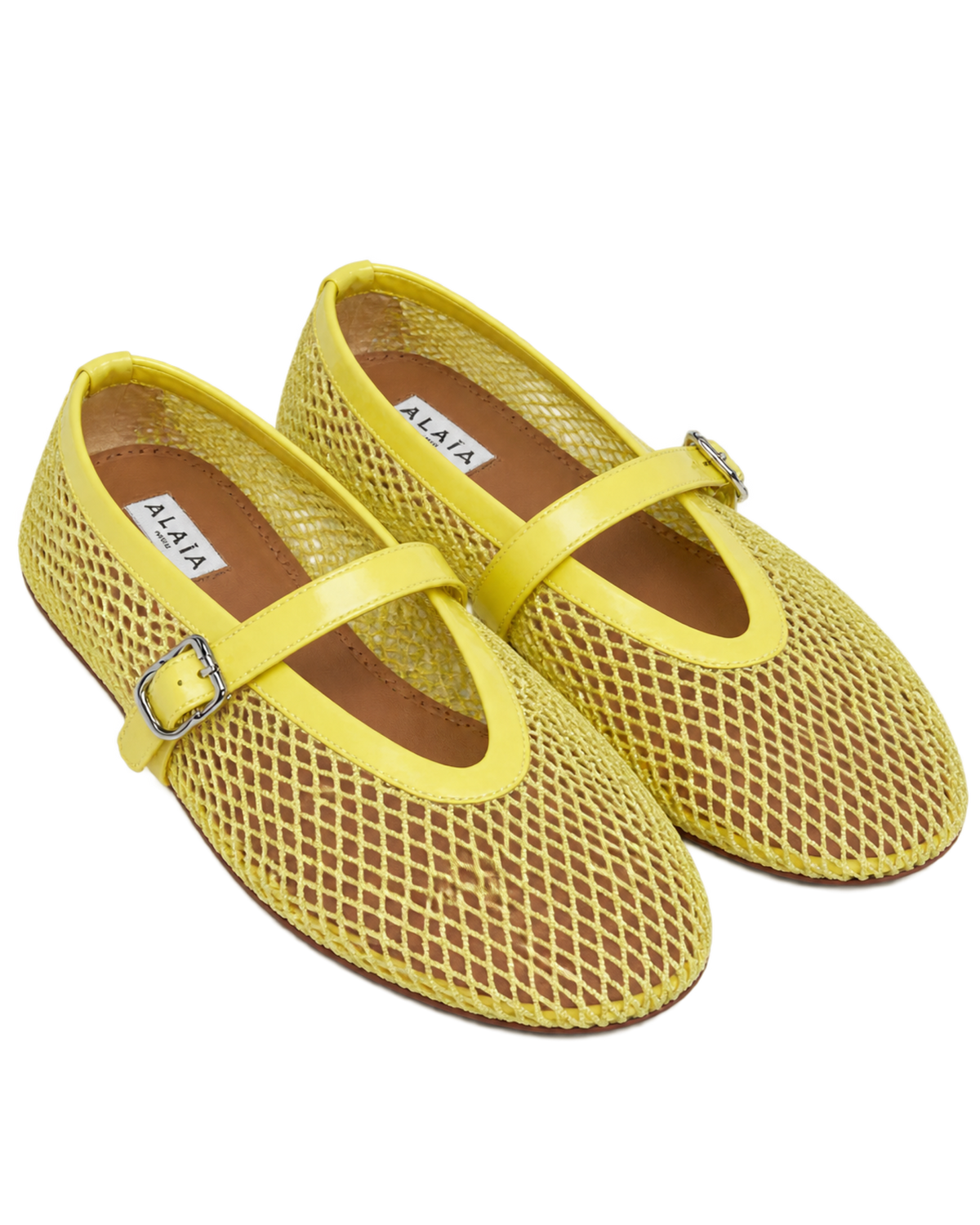 Alaïa Lemon Yellow BALLET FLATS IN FISHNET