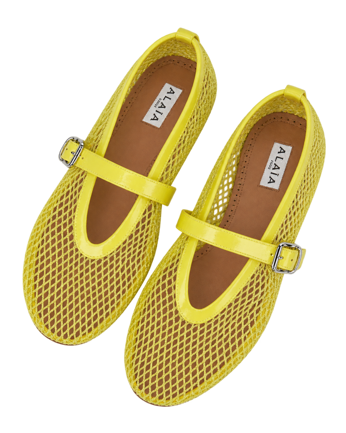 Alaïa Lemon Yellow BALLET FLATS IN FISHNET
