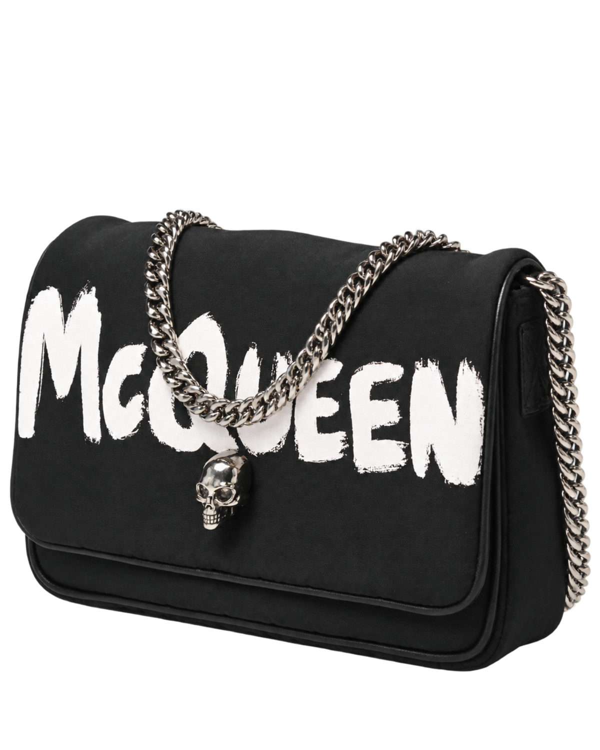 ALEXANDER MCQUEEN Nylon Graffiti Skull Small Crossbody Bag Black White