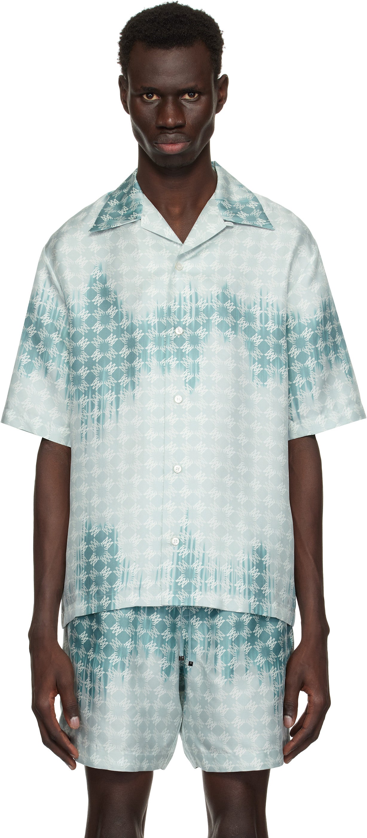 AMIRI Blue 'MA' Quad Bleached Camp Shirt