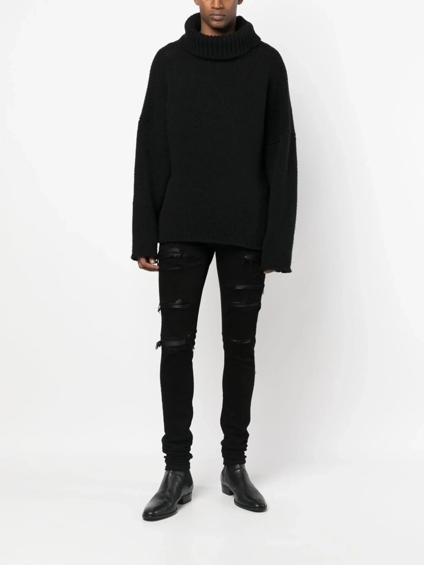 Amiri Leather Thrasher Ripped Jeans in Black