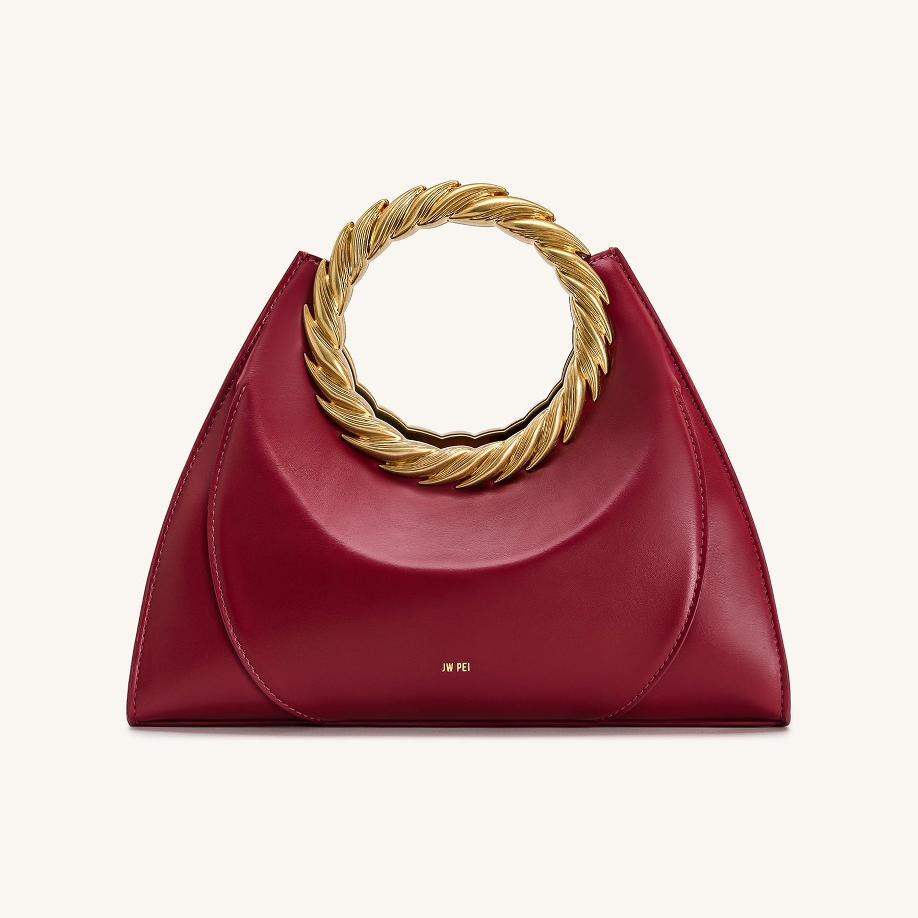 Amiya Leaf Handle Sculpture Bag - Wine Red