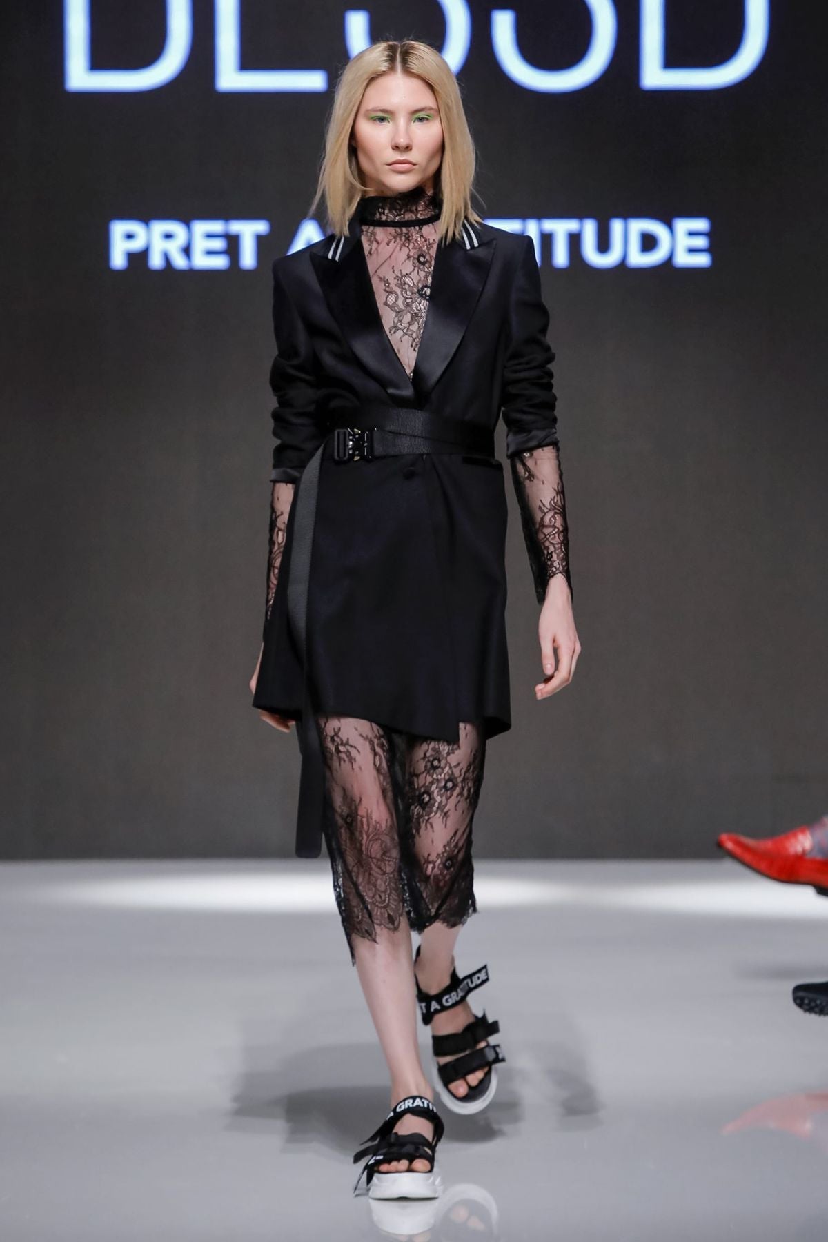 HIGH NECK LACE PENCIL DRESS