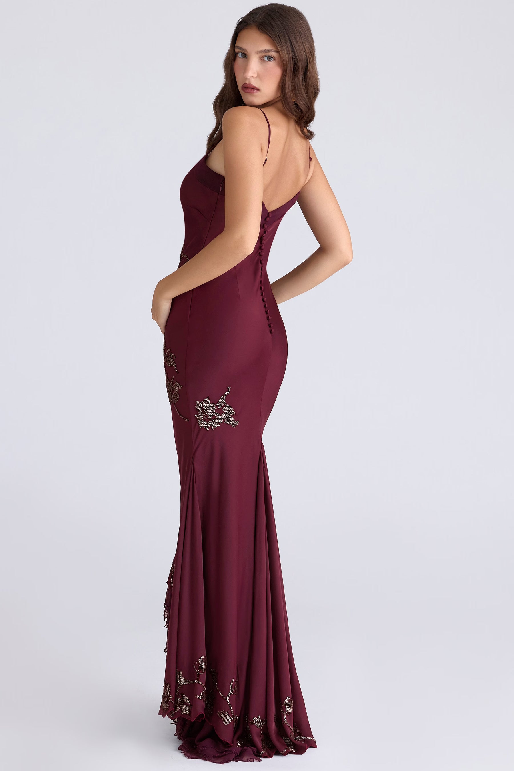 Anastelle plum hand beaded embellished satin maxi gown - limited edition