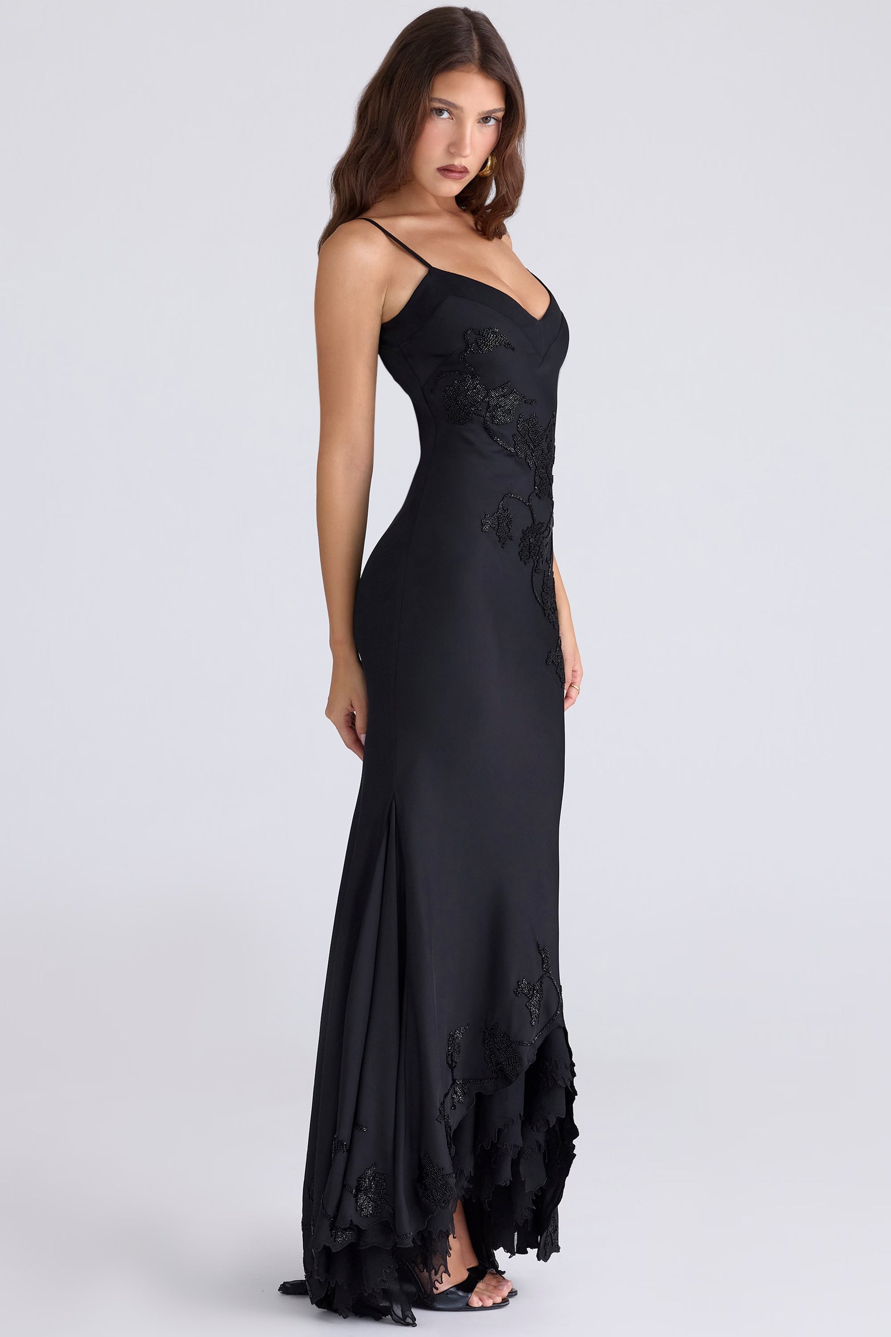 Anastelle black hand beaded embellished satin maxi dress - limited edition