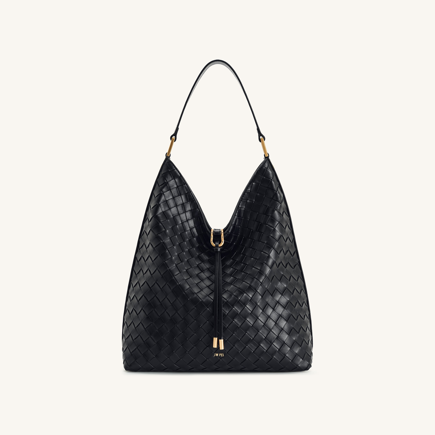 Aria Woven Texture Shoulder Bag - Black