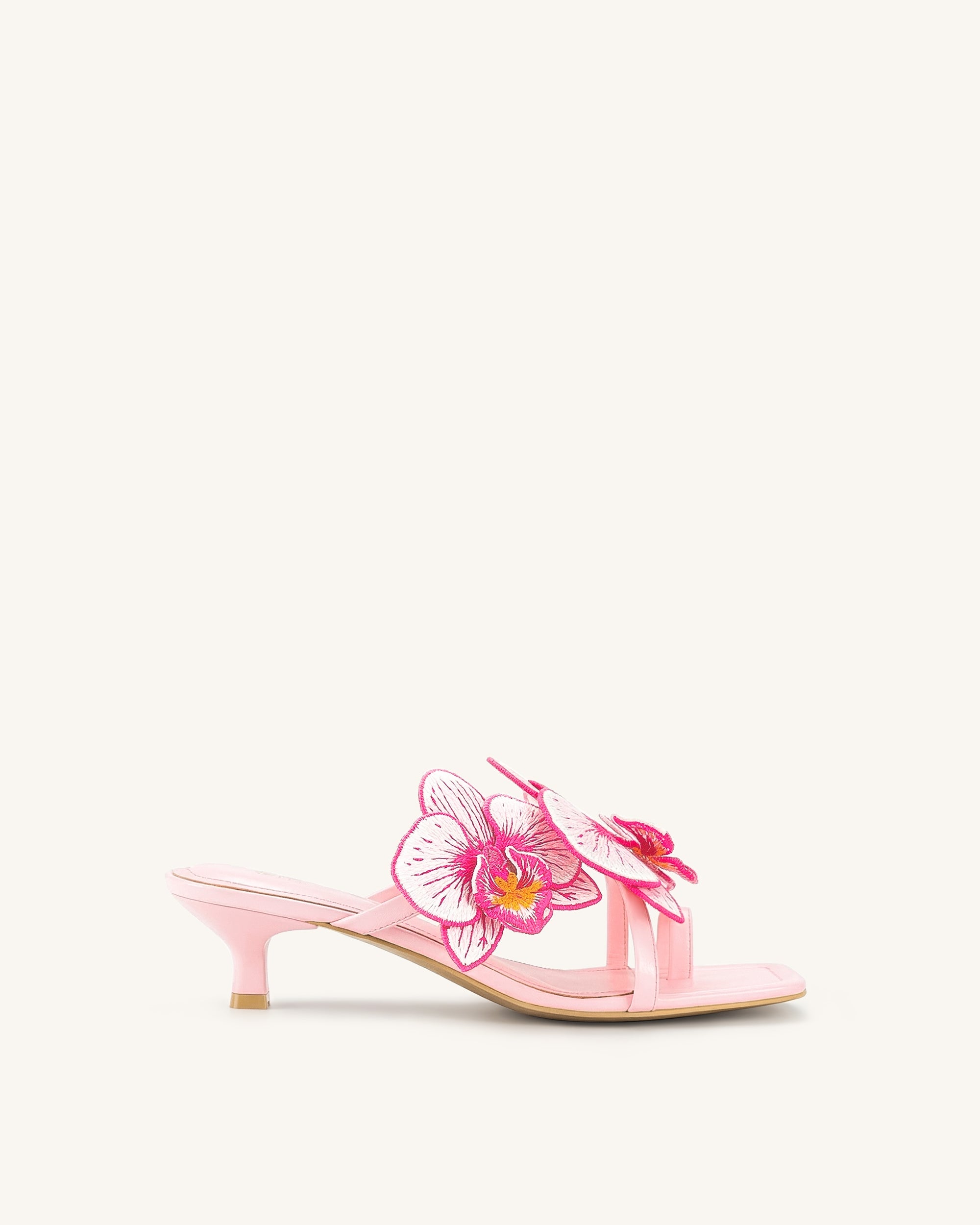 Serena Orchid Embroidered Toe Ring Heeled Sandals - Baby Pink