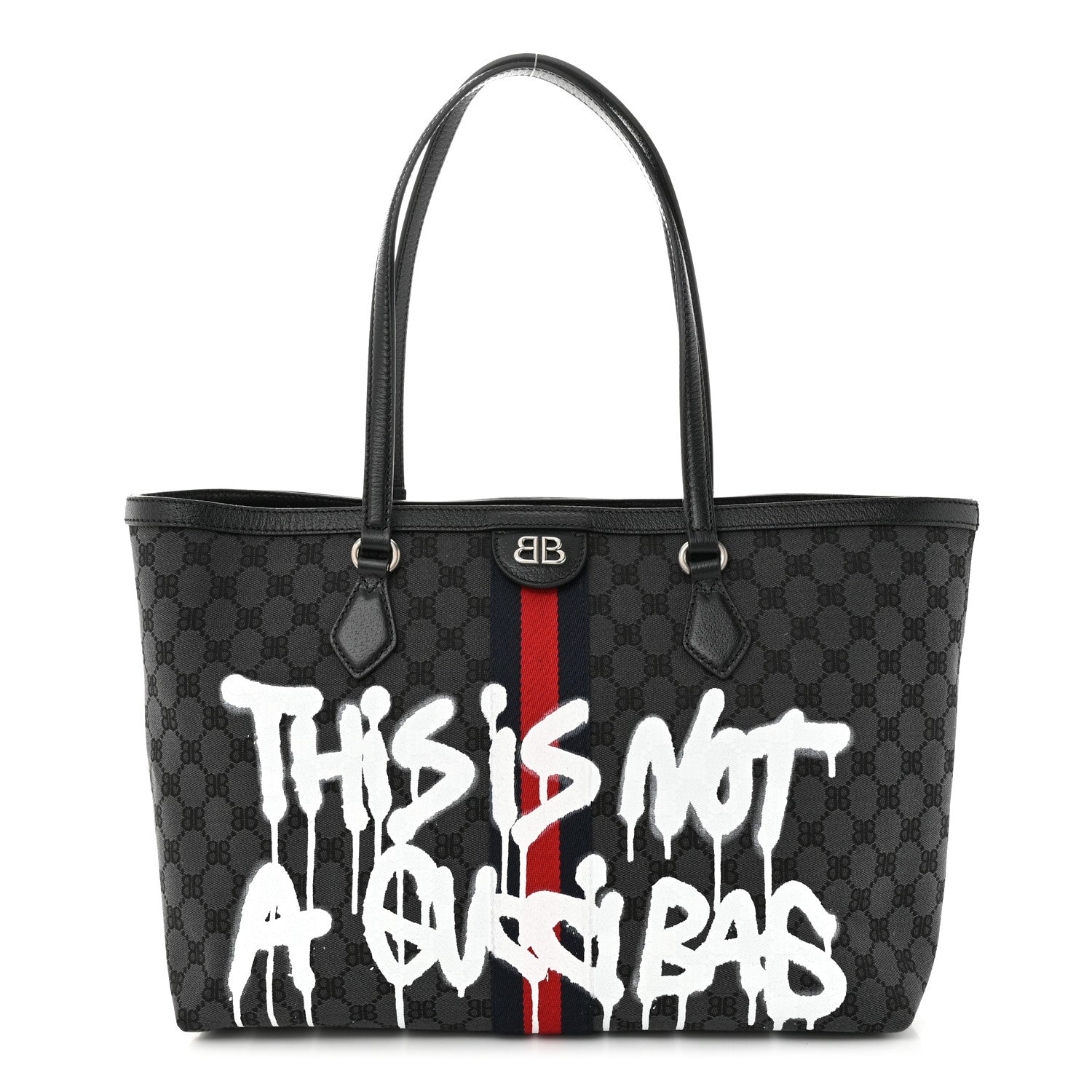 Gucci X BALENCIAGA BB Monogram Web Graffiti Medium Ophidia Shopping Tote Beige New Acero