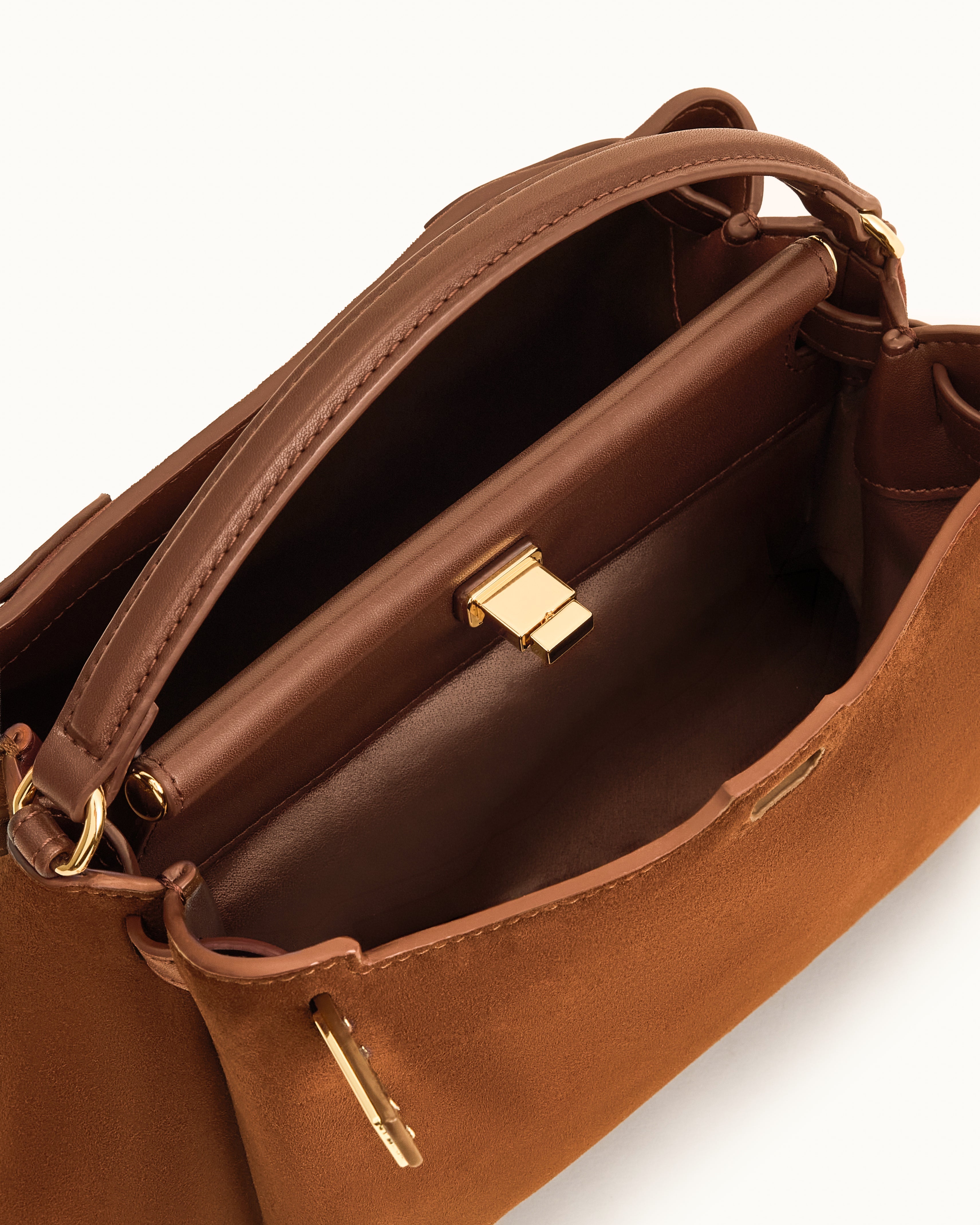 Carmen Faux Suede Top Handle Bag - Dark Brown