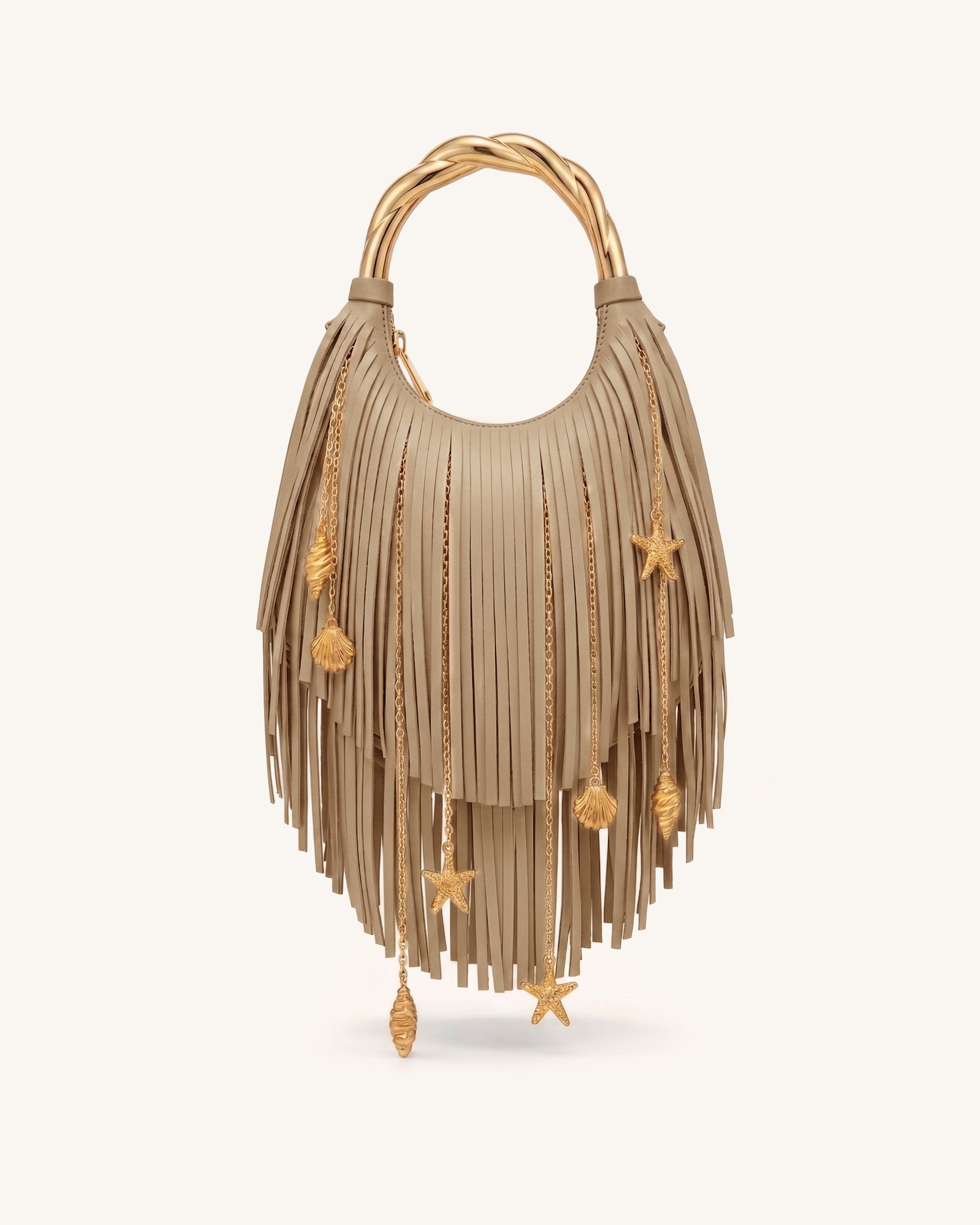 Chloe Metal Handle Fringe Top Handbag - Off White