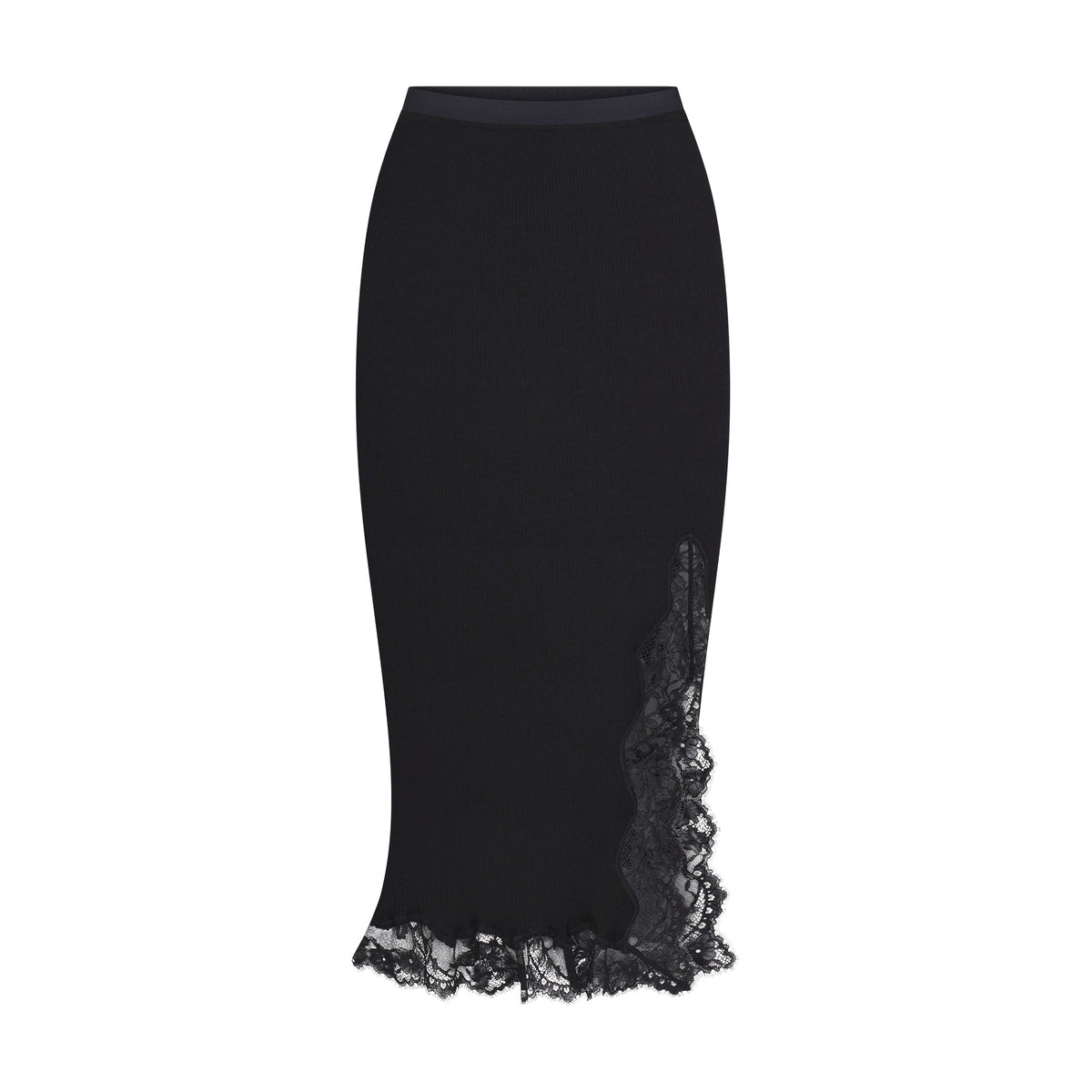 Rib Knit Lace Midi Skirt