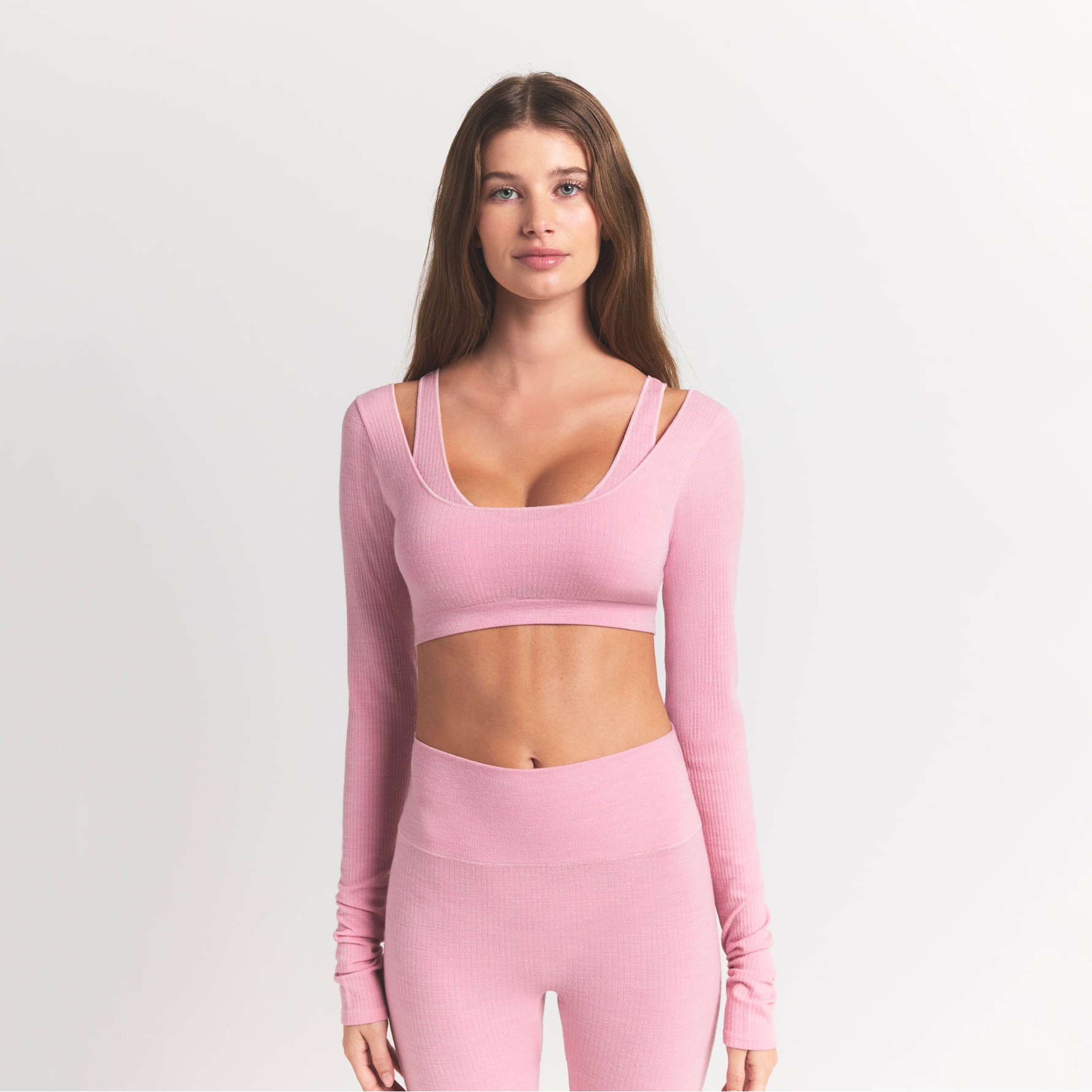 Wool Rib Long Sleeve Super Cropped Top