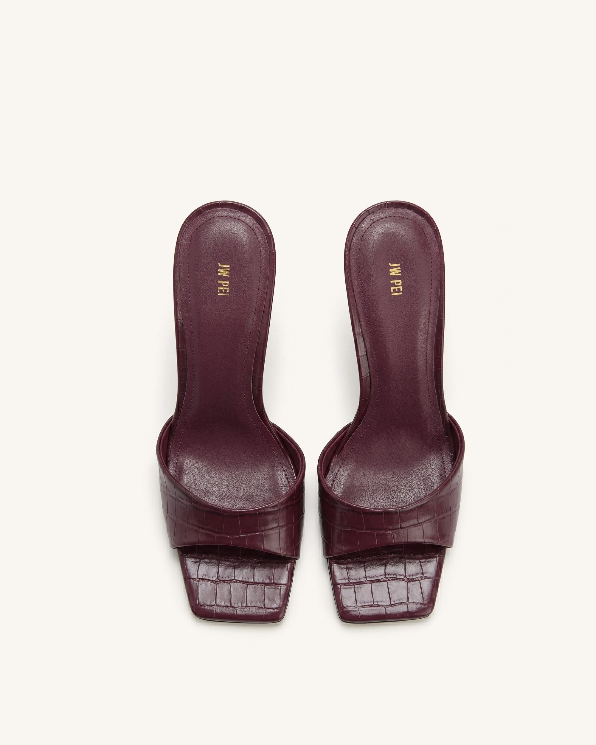 Hannah Croc-Embossed Heel Mules - Burgundy