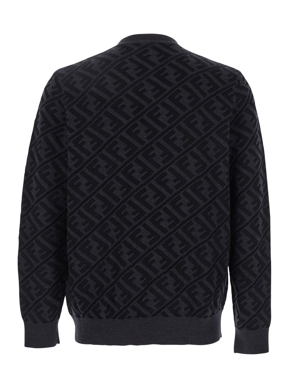 Fendi Grey Crewneck Sweater with All-Over FF Motif in Wool Man