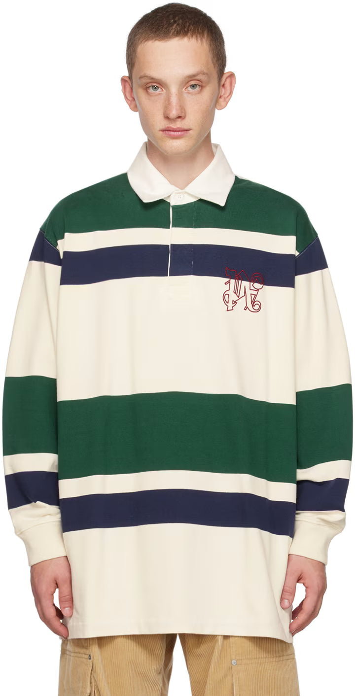 Beige Monogram Long Sleeve Polo