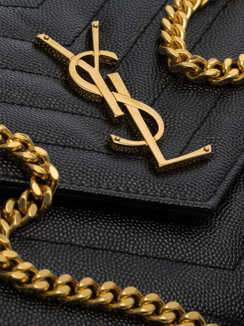 Saint Laurent Beige Quilted Leather chain on Wallet