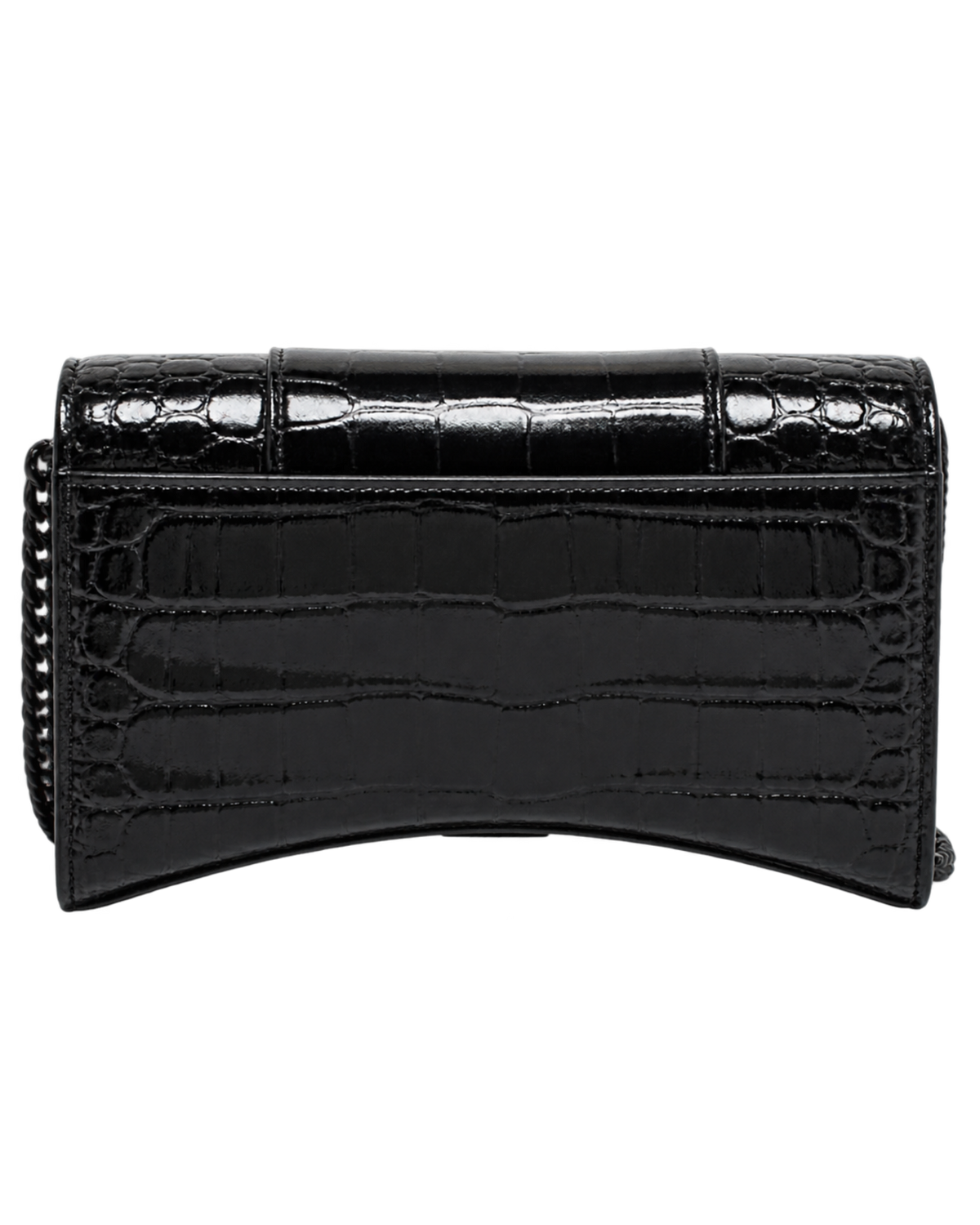 Balenciaga Black Croc Embossed Leather Hourglass Wallet On Chain