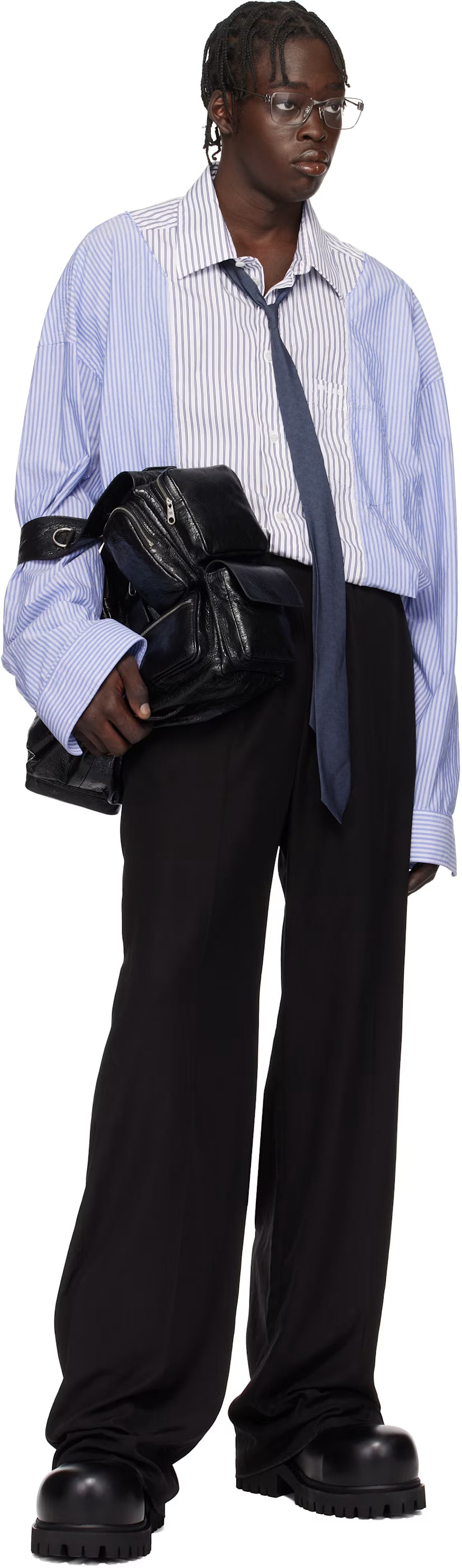Black Fluid Poplin Large Elastic Trousers