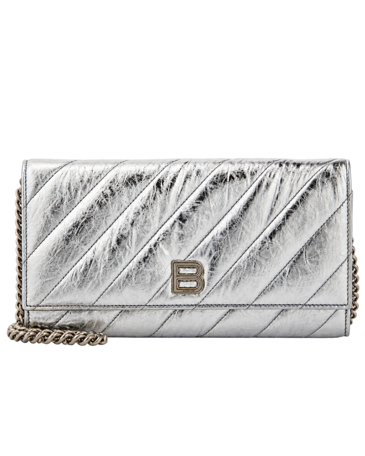 Balenciaga Crush metallic leather wallet on chain