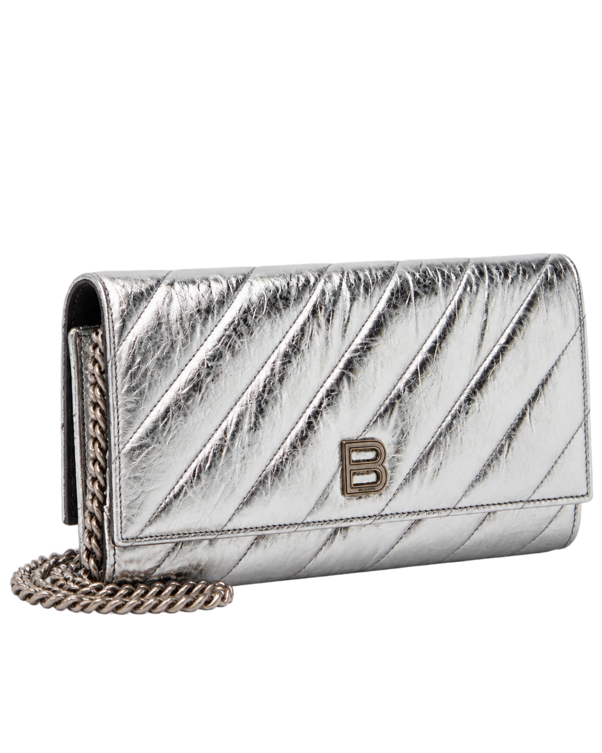 Balenciaga Crush metallic leather wallet on chain