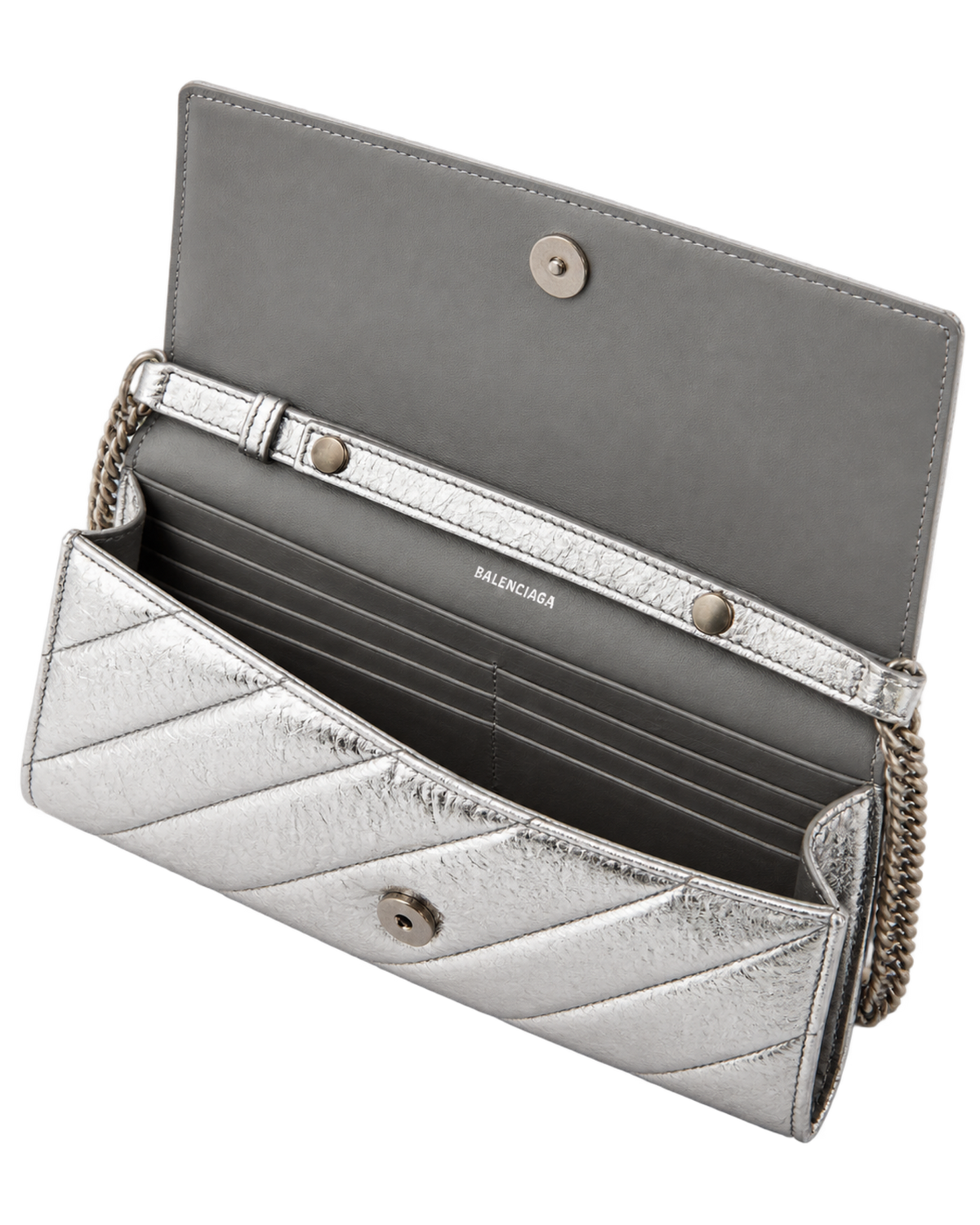 Balenciaga Crush metallic leather wallet on chain