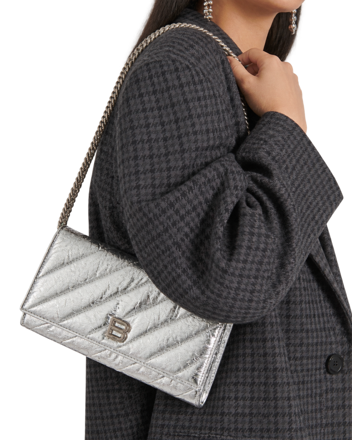 Balenciaga Crush metallic leather wallet on chain