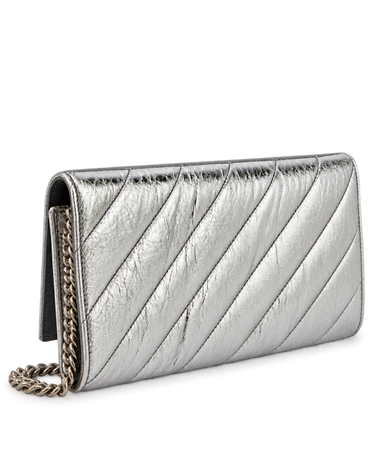 Balenciaga Crush metallic leather wallet on chain