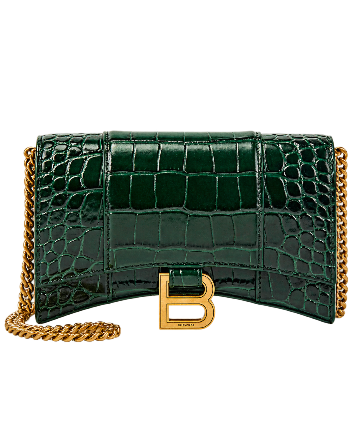 Balenciaga Hourglass croc-effect leather wallet on chain
