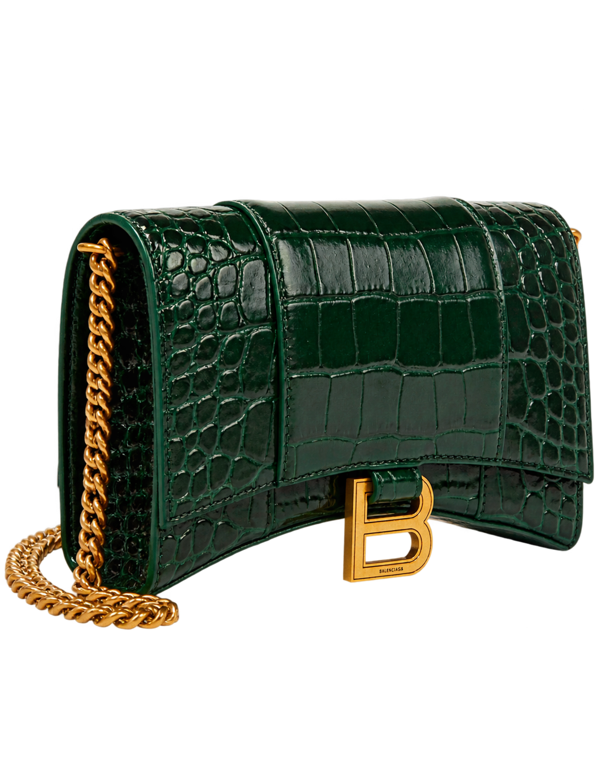 Balenciaga Hourglass croc-effect leather wallet on chain
